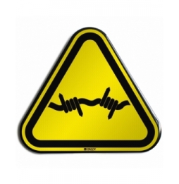 Znak bezpieczeństwa ISO – Ostrzeżenie przed drutem kolczastym, W/W033/NT/RFLBD-TRI400-1