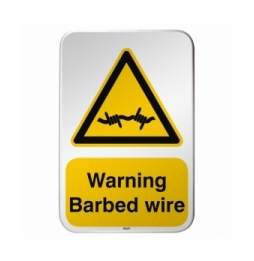 Znak bezpieczeństwa ISO – Ostrzeżenie przed drutem kolczastym, W/W033/EN532/RFLBD-400X600-1