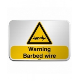 Znak bezpieczeństwa ISO – Ostrzeżenie przed drutem kolczastym, W/W033/EN532/RFLBD-600X400-1