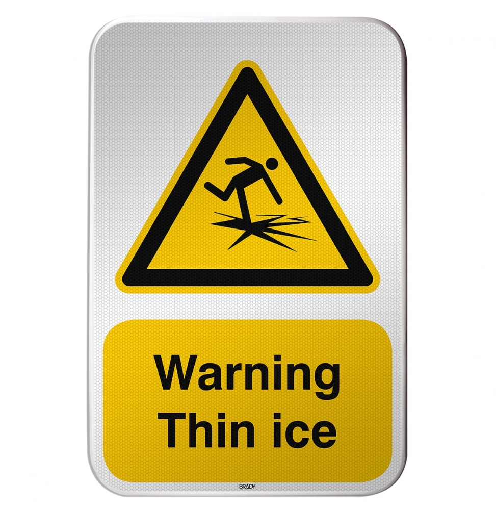 Znak bezpieczeństwa ISO – Ostrzeżenie przed cienkim lodem, W/W043/EN486/RFLBD-400X600-1