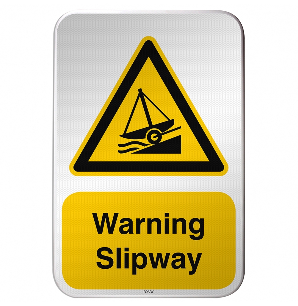 Znak bezpieczeństwa ISO – Ostrzeżenie przed pochylnią okrętową, W/W044/EN487/RFLBD-400X600-1