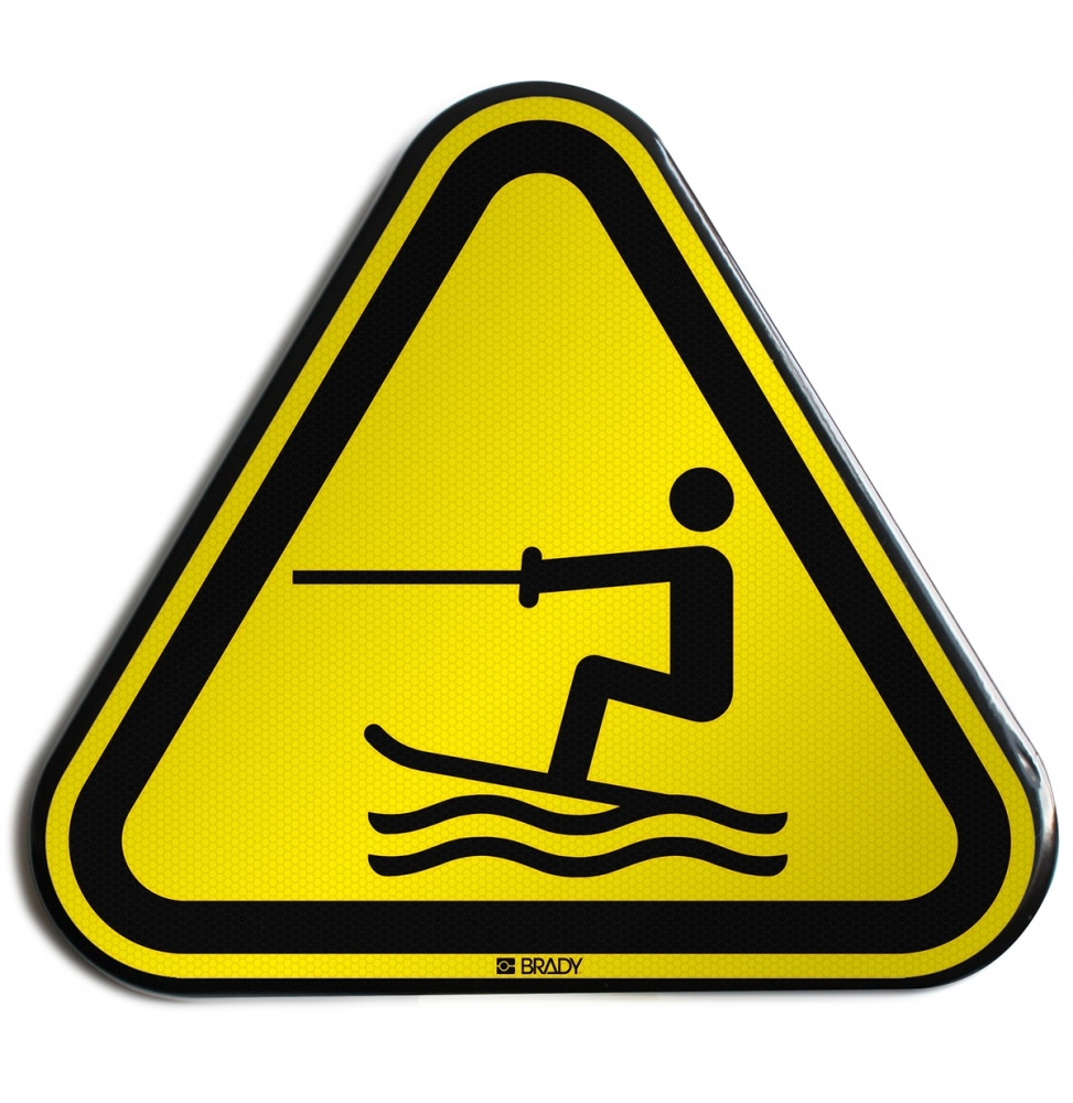 Znak bezpieczeństwa ISO – Ostrzeżenie przed strefą holowanianarciarzy wodnych, W/W045/NT/RFLBD-TRI400-1