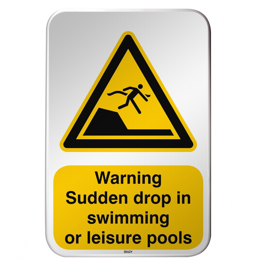 Znak bezpieczeństwa ISO – Ostrzeżenie przed nagłym uskokiem dna w basenach pł…, W/W050/EN493/RFLBD-400X600-1