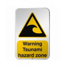 Znak bezpieczeństwa ISO – Ostrzeżenie przed strefą zagrożoną tsunami, W/W056/EN499/RFLBD-400X600-1