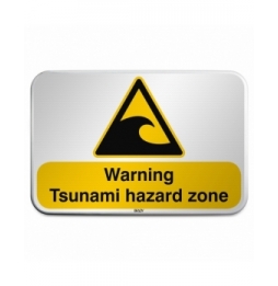 Znak bezpieczeństwa ISO – Ostrzeżenie przed strefą zagrożoną tsunami, W/W056/EN499/RFLBD-600X400-1