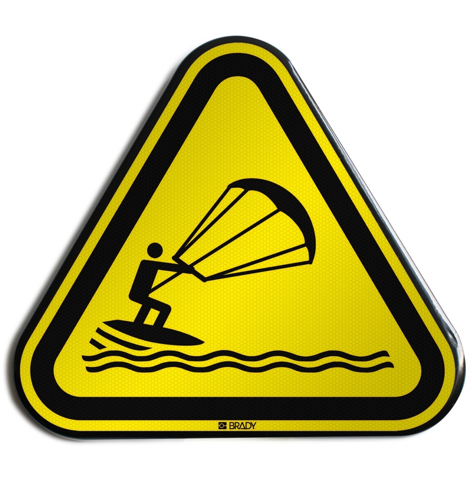Znak bezpieczeństwa ISO – Ostrzeżenie przed kitesurfingiem, W/W062/NT/RFLBD-TRI400-1