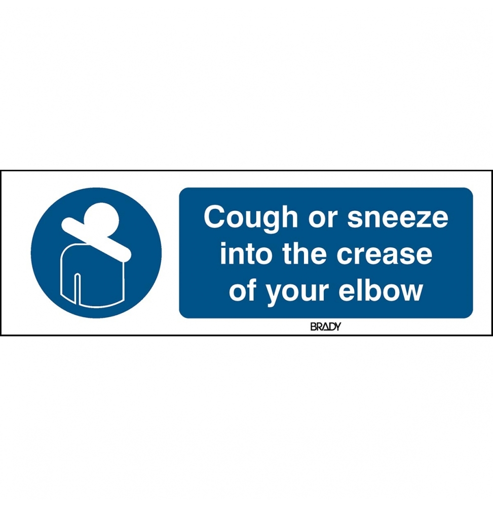 Znak bezpieczeństwa – Podczas kaszlu i kichania zakrywaj usta i nos zgiętym ł…, M/PIC913/EN541/PE-150X50-1