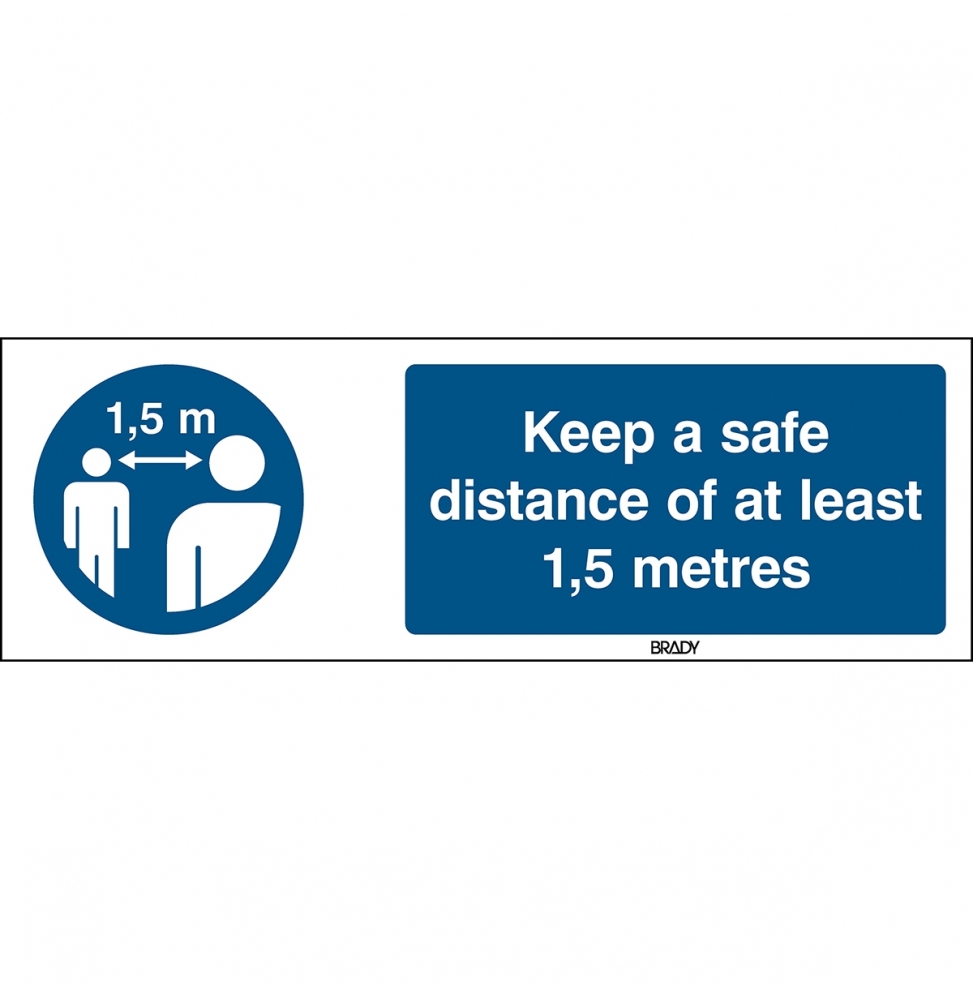 Znak bezpieczeństwa – Utrzymuj bezpieczną odległość co najmniej 1,5 metra, M/PIC926/EN543/PE-150X50-1