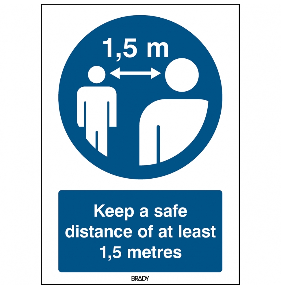 Znak bezpieczeństwa – Utrzymuj bezpieczną odległość co najmniej 1,5 metra, M/PIC926/EN543/PE-148X210-1