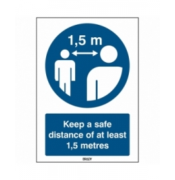 Znak bezpieczeństwa – Utrzymuj bezpieczną odległość co najmniej 1,5 metra, M/PIC926/EN543/PE-210X297-1
