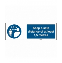 Znak bezpieczeństwa – Utrzymuj bezpieczną odległość co najmniej 1,5 metra, M/PIC926/EN543/PP-150X50-1