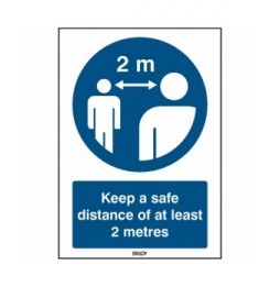 Znak bezpieczeństwa – Utrzymuj bezpieczną odległość co najmniej 2 metrów, M/PIC916/EN544/PE-148X210-1