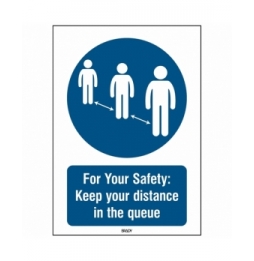 Znak bezpieczeństwa - Dbaj o swoje bezpieczeństwo: zachowaj odległość w kolejce, M/PIC922/EN548/PE-371X262-1