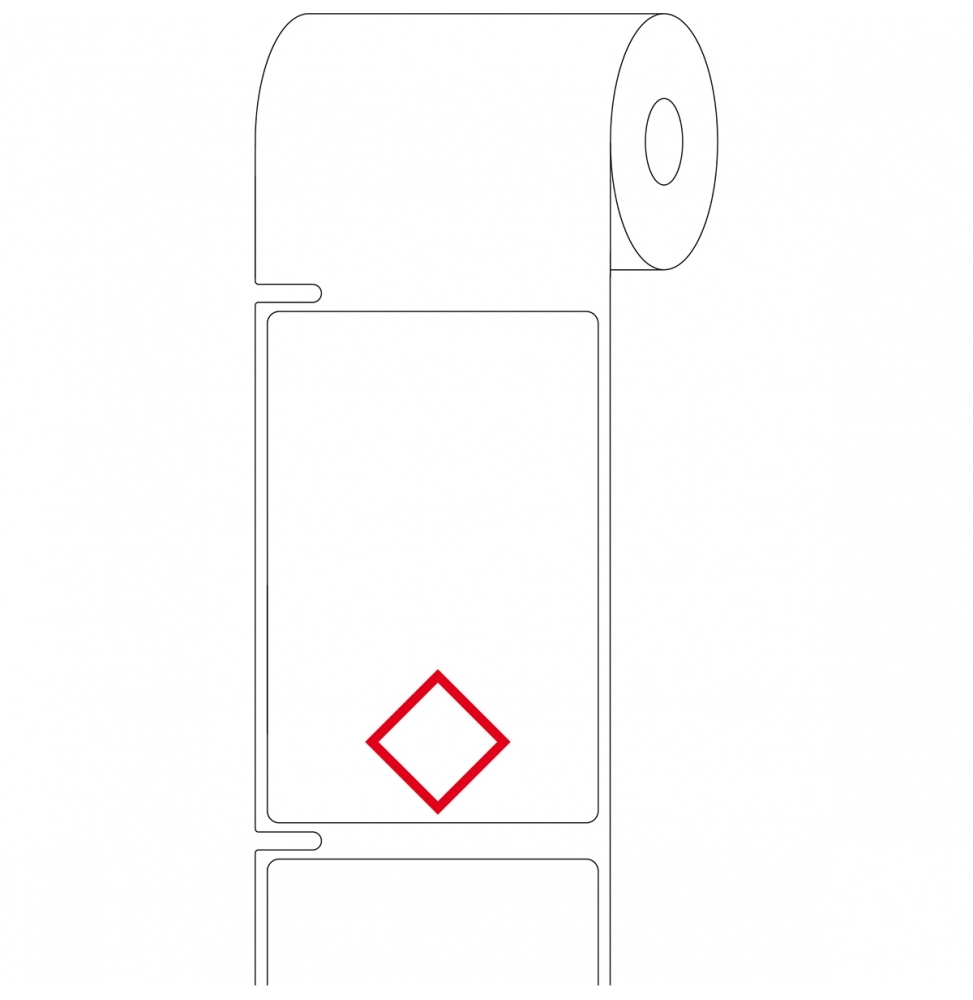 Etykiety polypropylenowe czerwone na białym THTCLP-S-L1-7594-0.4-SC wym. 55.00 mm x 85.00 mm, 400 szt.