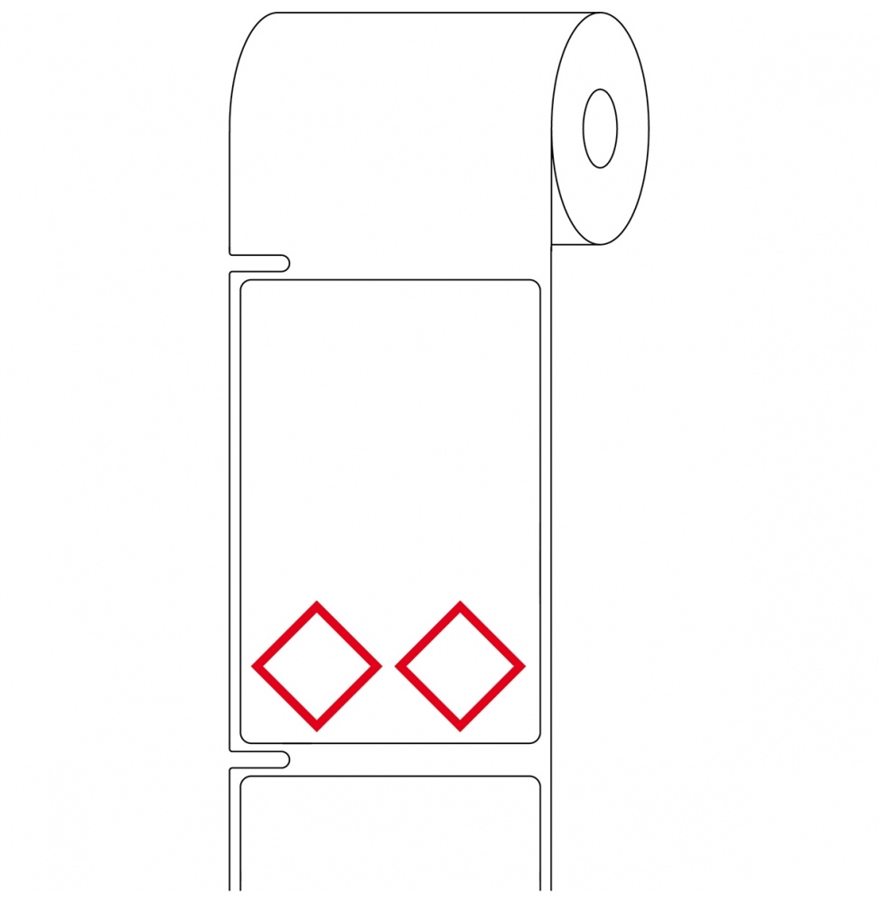 Etykiety polypropylenowe czerwone na białym THTCLP-S-L2-7594-0.4-SC wym. 55.00 mm x 85.00 mm, 400 szt.