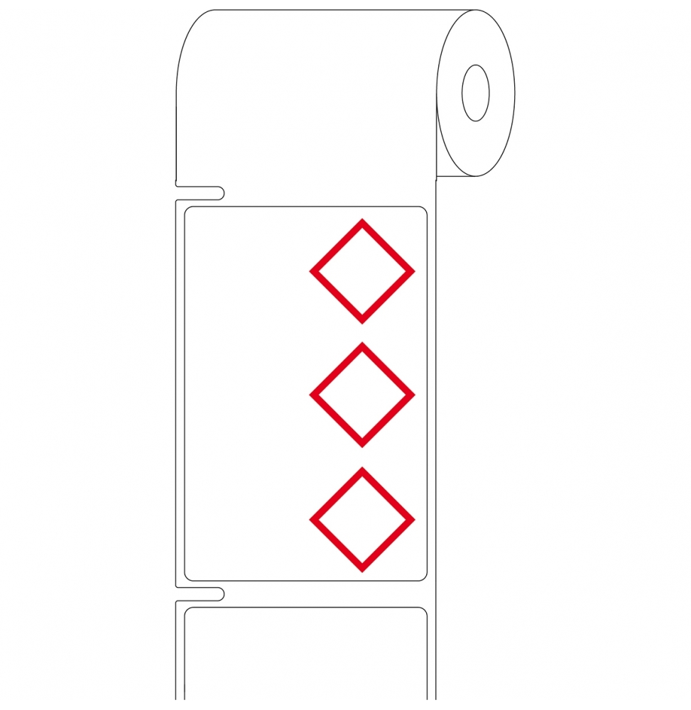 Etykiety polypropylenowe czerwone na białym THTCLP-S-L3B-7594-0.4-SC wym. 55.00 mm x 85.00 mm, 400 szt.