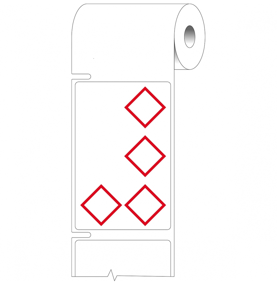 Etykiety polypropylenowe czerwone na białym THTCLP-S-L4A-7594-0.4-SC wym. 55.00 mm x 85.00 mm, 400 szt.