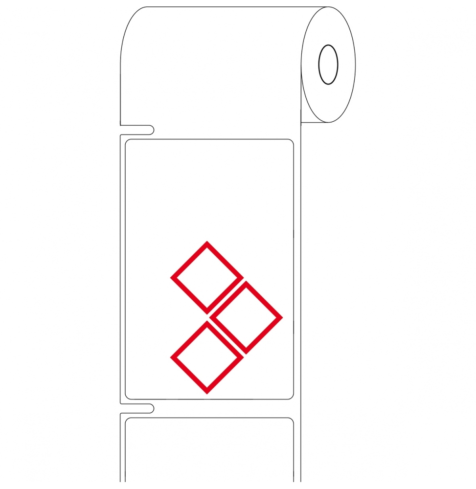 Etykiety polypropylenowe czerwone na białym THTCLP-S-L4B-7594-0.4-SC wym. 55.00 mm x 85.00 mm, 400 szt.