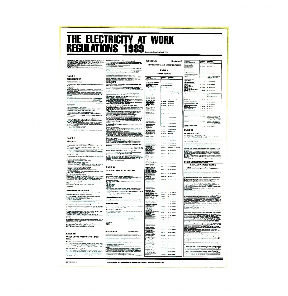 Tablica ścienna – informacja o przepisach dot. elektryczności w pracy (1989), 840x570 The electricity at work