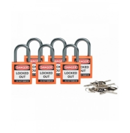 Kłódka bezpieczeństwa LOTO, kompaktowa, nylonowa, szekla 25 mm, pomarańczowa (6 szt.), 814119