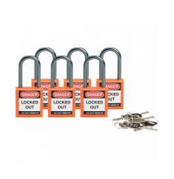 Kłódka bezpieczeństwa LOTO, kompaktowa, nylonowa, szekla 38 mm, pomarańczowa (6 szt.), 814129