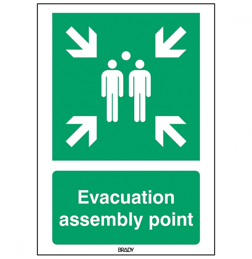 Znak ISO 7010 – Miejsce zbiórki do ewakuacji, STEN E007-297X420-PE-CRD/1