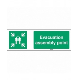 Znak ISO 7010 – Miejsce zbiórki do ewakuacji, STEN E007-297X105-PE-CRD/1