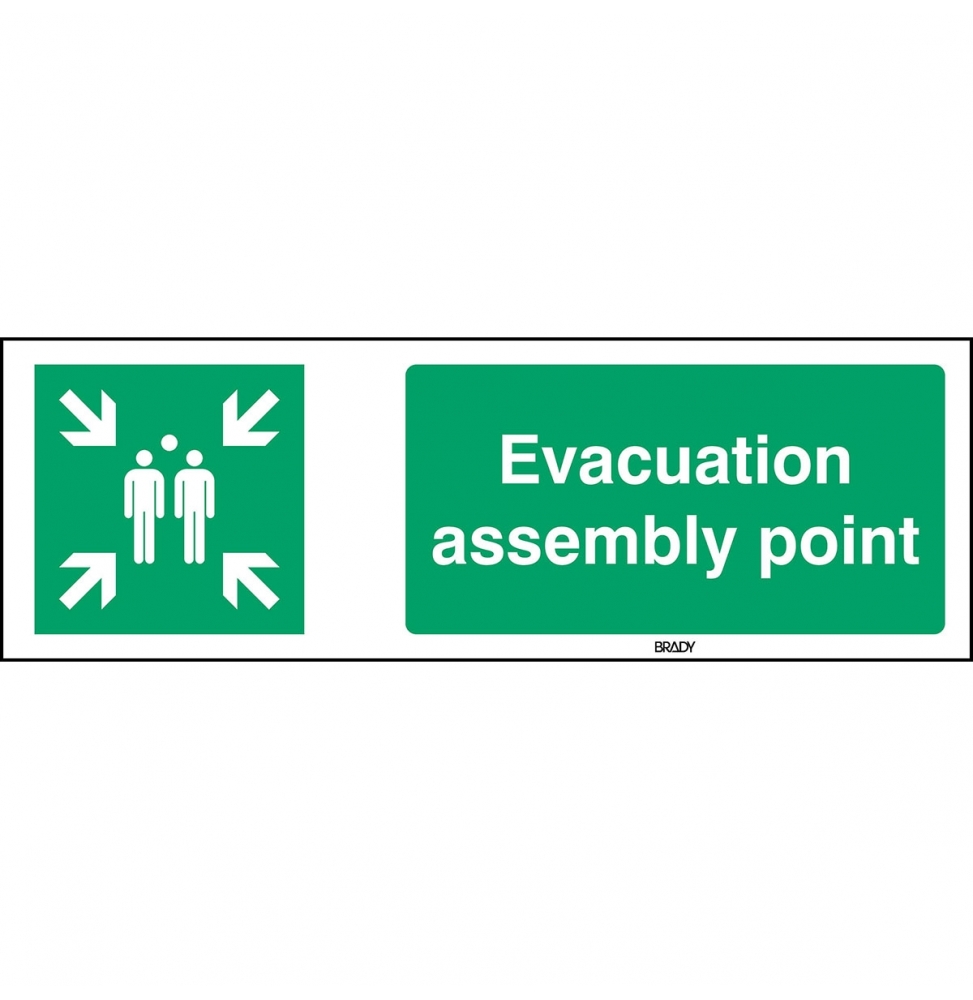 Znak ISO 7010 – Miejsce zbiórki do ewakuacji, STEN E007-297X105-PE-CRD/1