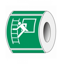 Znak bezpieczeństwa ISO – Okno ewakuacyjne z drabiną ewakuacyjną (250szt.), PIC E016-100X100-PE-ROLL/1