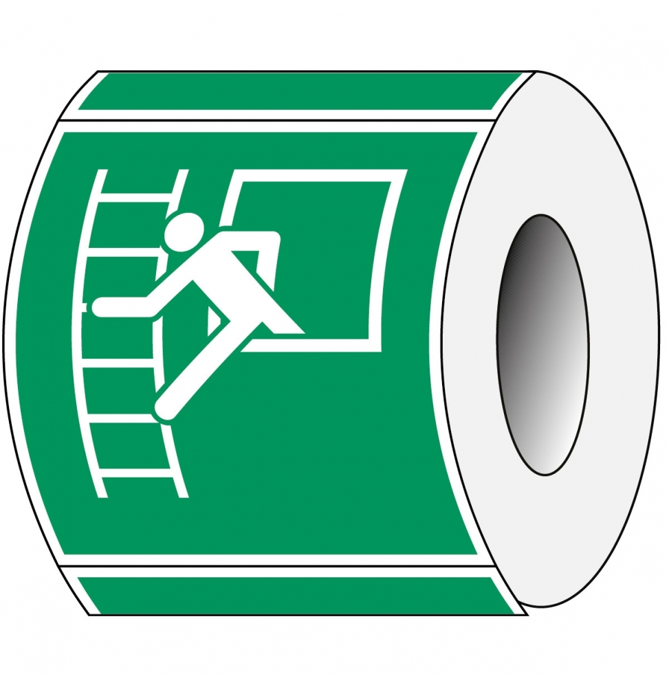 Znak bezpieczeństwa ISO – Okno ewakuacyjne z drabiną ewakuacyjną (250szt.), PIC E016-100X100-PE-ROLL/1