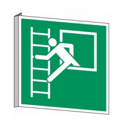 Znak bezpieczeństwa ISO – Okno ewakuacyjne z drabiną ewakuacyjną, PIC E016-203X203-BIPVC/1