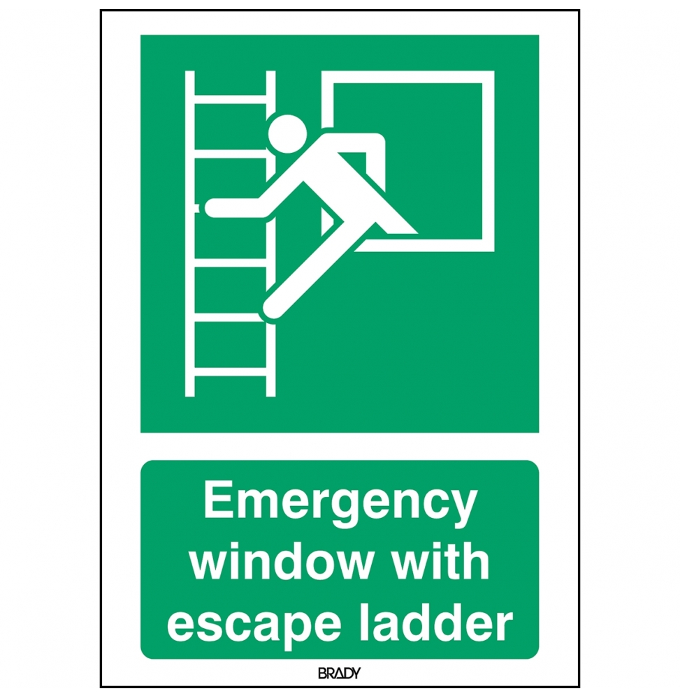 Znak bezpieczeństwa ISO – Okno ewakuacyjne z drabiną ewakuacyjną, STEN E016-148X210-PE-CRD/1