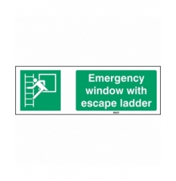 Znak bezpieczeństwa ISO – Okno ewakuacyjne z drabiną ewakuacyjną, STEN E016-297X105-PE-CRD/1