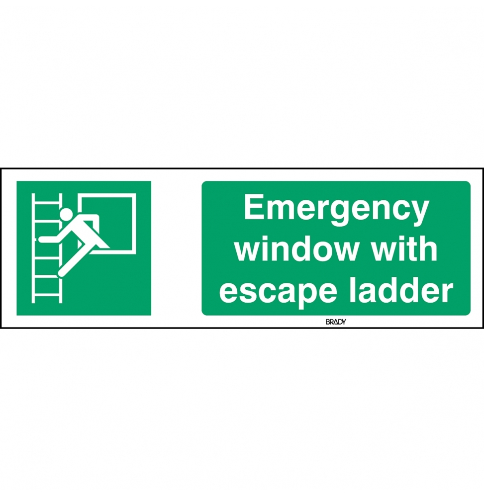 Znak bezpieczeństwa ISO – Okno ewakuacyjne z drabiną ewakuacyjną, STEN E016-297X105-PP-CRD/1