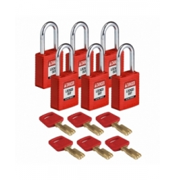 Kłódki SafeKey – nylonowa (6szt.), NYL-czerwona-38ST-KD6PK, czerwone