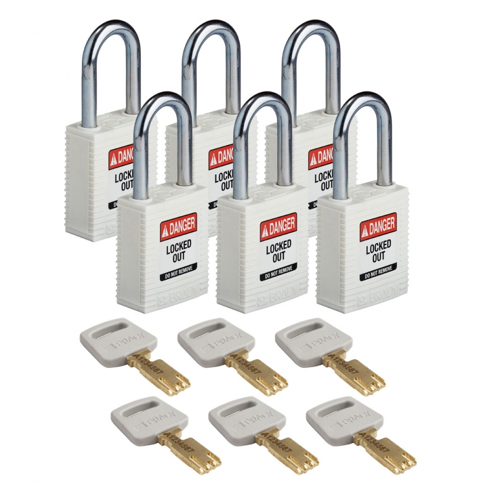 Kłódki SafeKey – nylonowa (6szt.), NYL-WHT-38ST-KD6PK, białe