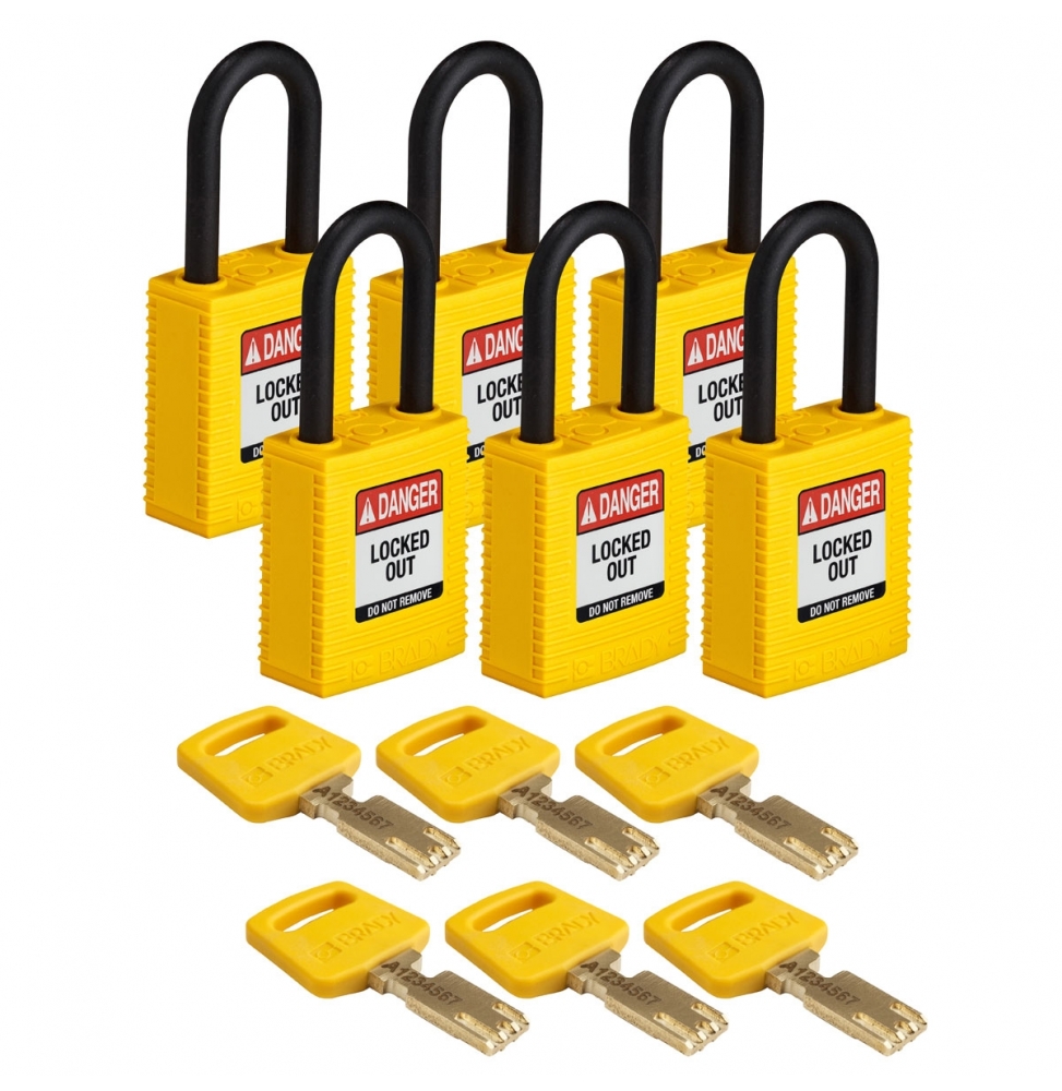 Kłódki SafeKey – nylonowa (6szt.), NYL-YLW-38PL-KD6PK, żółte