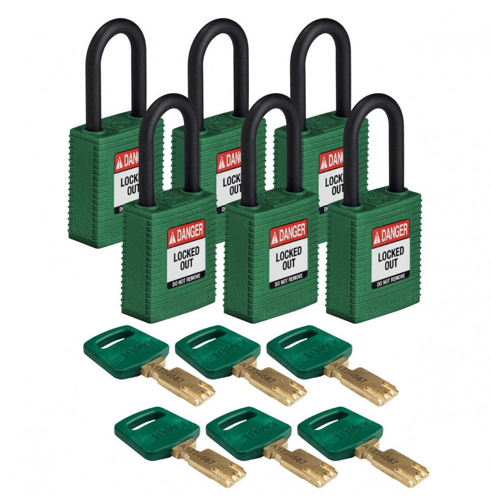 Kłódki SafeKey – nylonowa (6szt.), NYL-GRN-38PL-KD6PK, zielone