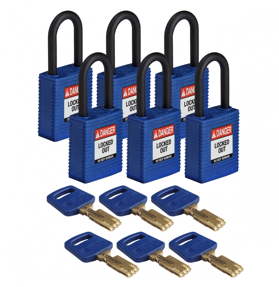 Kłódki SafeKey – nylonowa (6szt.), NYL-BLU-38PL-KD6PK, niebieskie