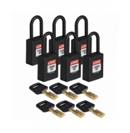 Kłódki SafeKey – nylonowa (6szt.), NYL-BLK-38PL-KD6PK, czarne