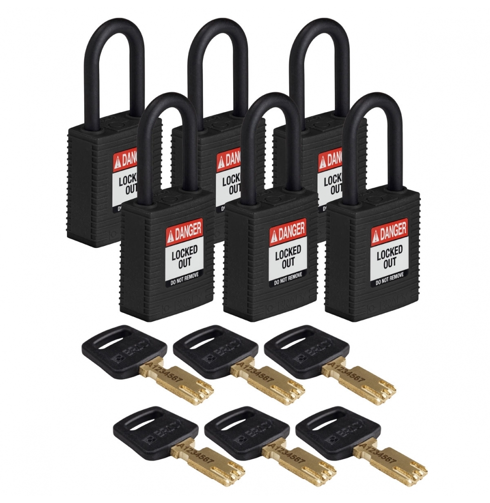 Kłódki SafeKey – nylonowa (6szt.), NYL-BLK-38PL-KD6PK, czarne