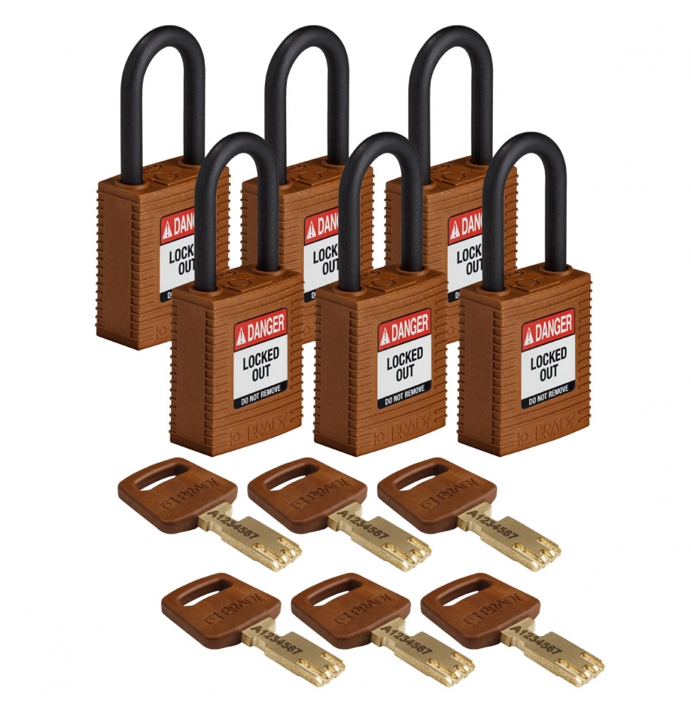 Kłódki SafeKey – nylonowa (6szt.), NYL-BRN-38PL-KD6PK, brązowe