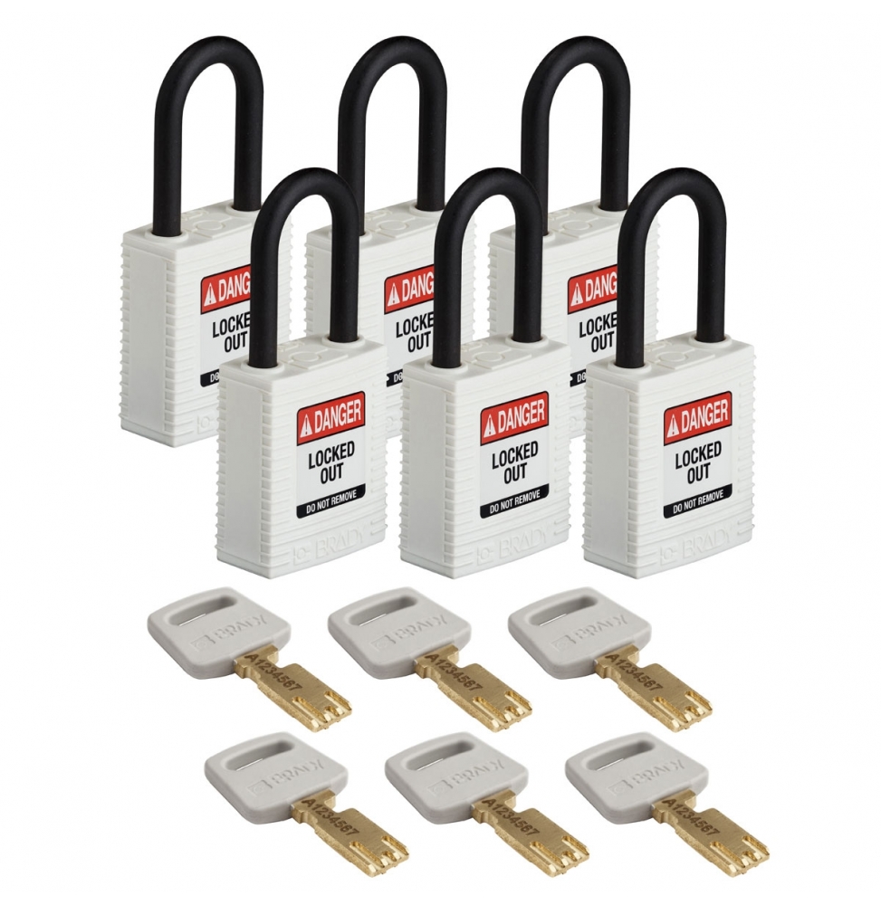 Kłódki SafeKey – nylonowa (6szt.), NYL-WHT-38PL-KD6PK, białe