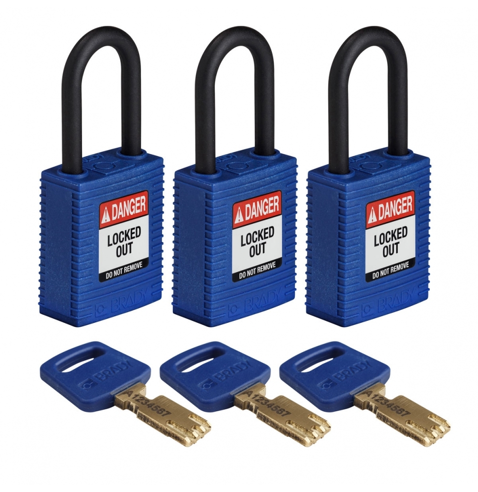 Kłódki SafeKey – nylonowa (3szt.), NYL-BLU-38PL-KA3PK, niebieskie