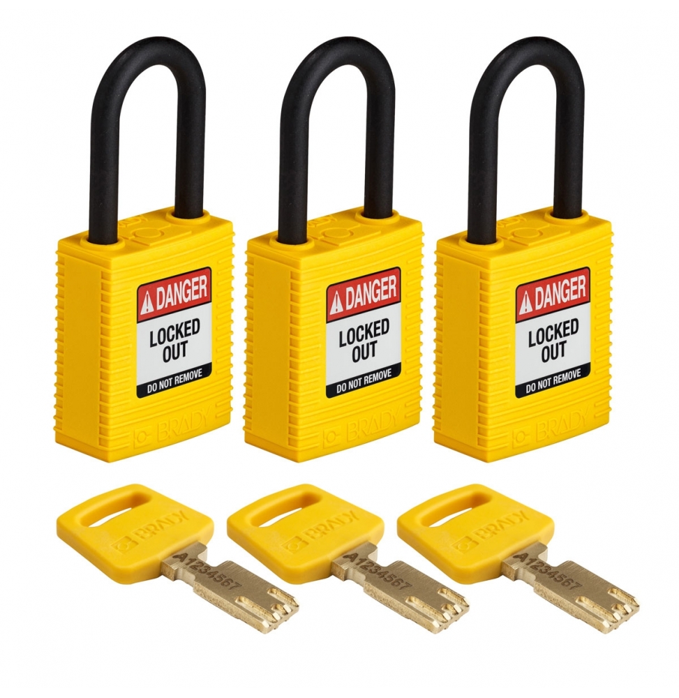 Kłódki SafeKey – nylonowa (3szt.), NYL-YLW-38PL-KA3PK, żółte