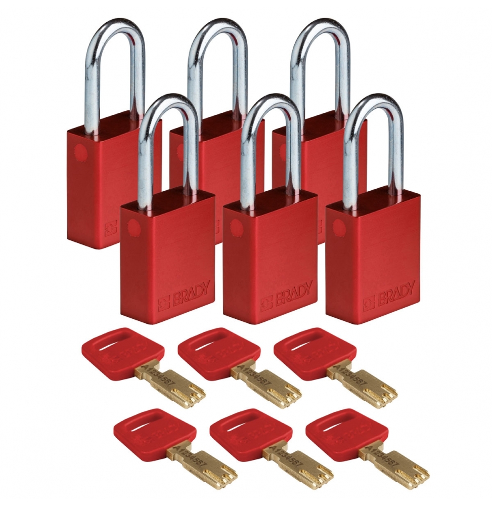 Kłódki SafeKey – aluminiowe (6szt.), ALU-czerwona-38ST-KD6PK, czerwone