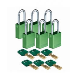 Kłódki SafeKey – aluminiowe (6szt.), ALU-GRN-38ST-KD6PK, zielone