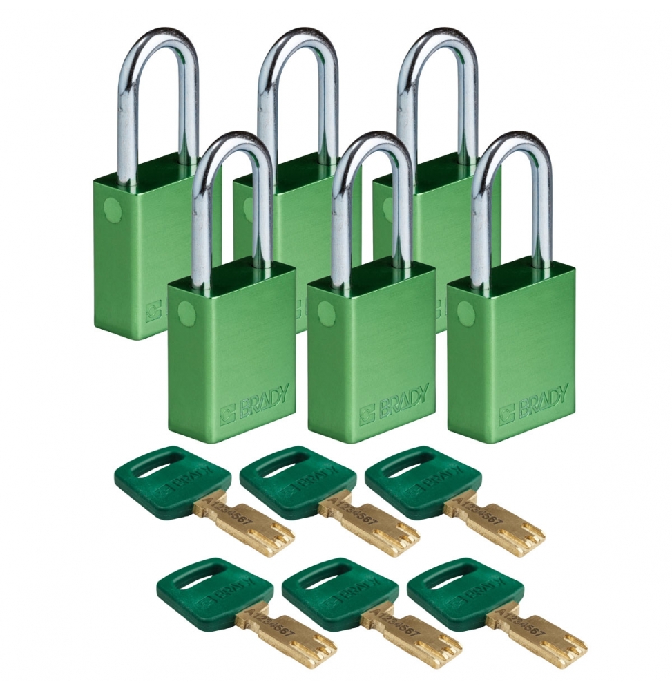 Kłódki SafeKey – aluminiowe (6szt.), ALU-GRN-38ST-KD6PK, zielone