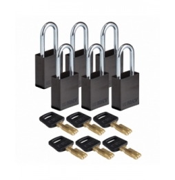 Kłódki SafeKey – aluminiowe (6szt.), ALU-BLK-38ST-KD6PK, czarne