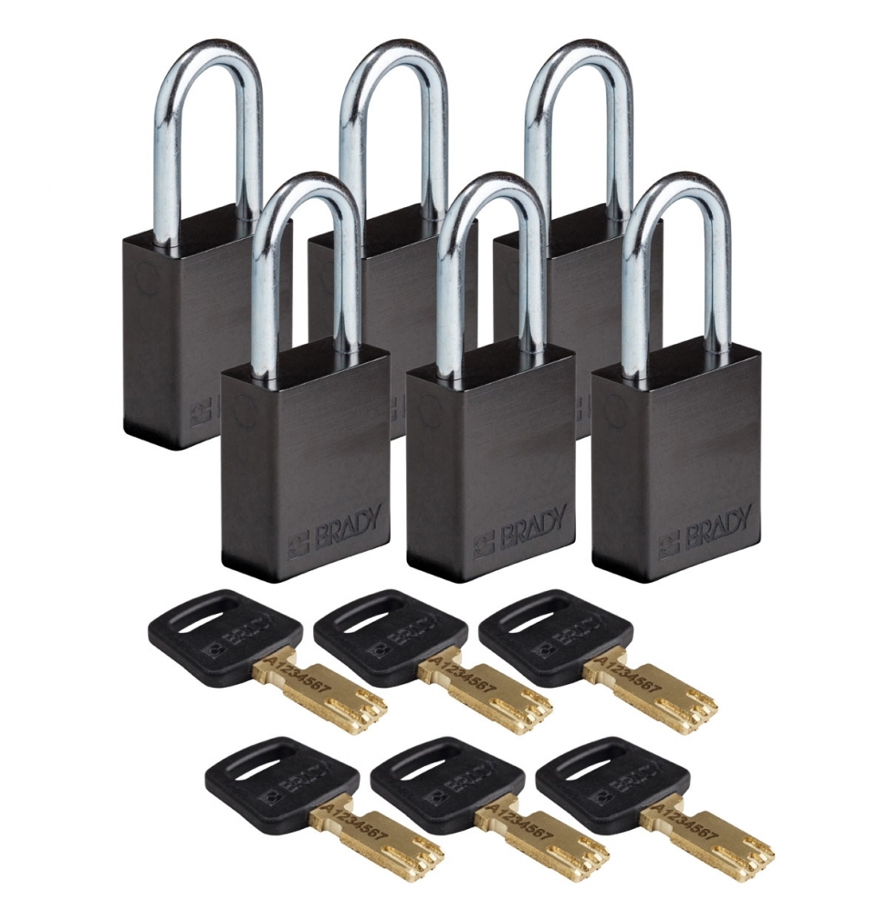 Kłódki SafeKey – aluminiowe (6szt.), ALU-BLK-38ST-KD6PK, czarne